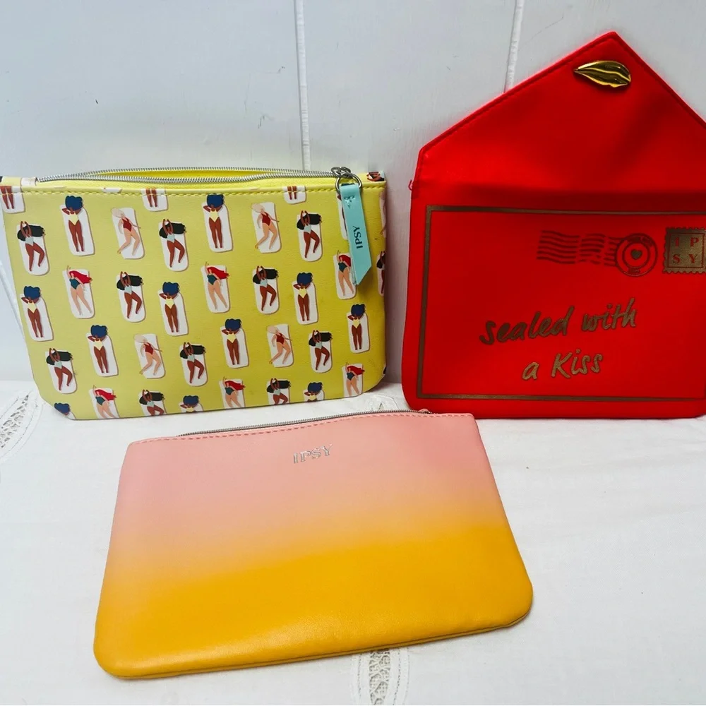 Ipsy Glamor Makeup Bags ONLY Lot of 3 Cosmetic Travel Size Pouch Packable NWOT